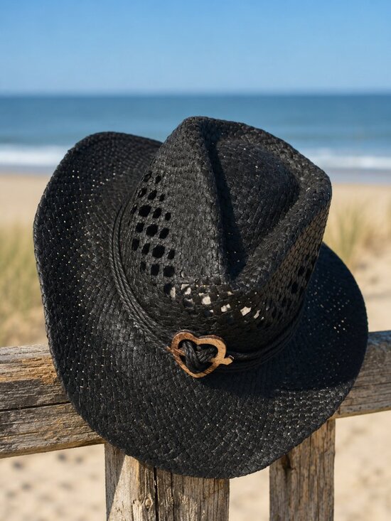 Saddleback Accessories - SaddleBack Black Woven Cowboy Hat One Size Beach Festival Western Boho